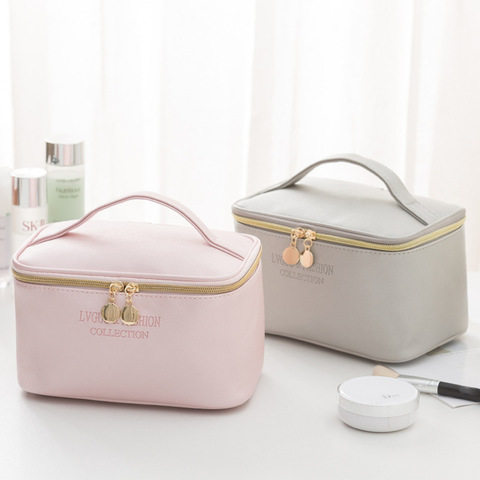 Neceser grande de piel sintética para mujer, bolsa de maquillaje impermeable con cremallera, organizador de maquillaje para lavar, estuche de belleza, 1 unidad ► Foto 1/6