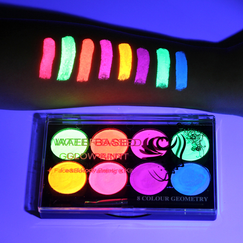 Pintura de arte corporal UV brillante, 8 colores, fluorescente brillante, para fiesta de Halloween, vestido de lujo, herramienta de maquillaje de belleza ► Foto 1/6