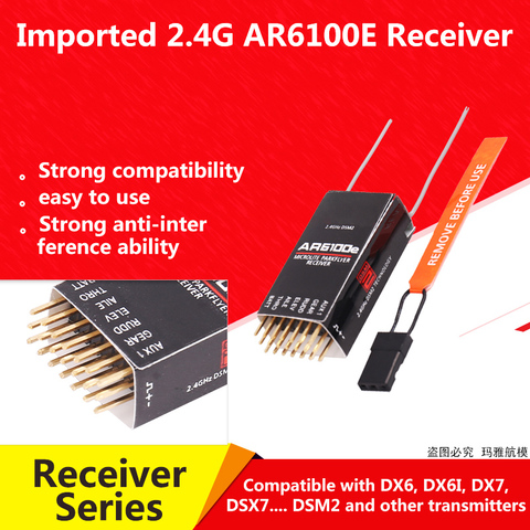 Receptor de 6 canales AR6100e, para SPEKTRUM DSM2 JR, 2,4 ghz, microavión, receptor de helicóptero, 2,4G, seis pasos, canal, DX/DSX ► Foto 1/6