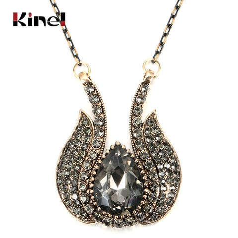 Kinel-collar con colgante de gota de agua grande para mujer, gargantilla de cristal gris, oro antiguo, para regalo, joyería de boda Vintage 2022 ► Foto 1/6