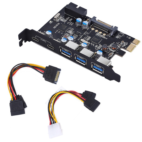 Tarjeta de expansión PCI Express de 5 puertos con conector interno de 19 pines para Windows y MAC, PCI-E A tipo C (2) tipo A (3) USB 3,0 ► Foto 1/6