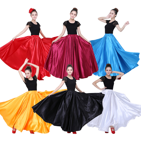 10 colores satinado suave sólido español Flamenco falda de talla grande de rendimiento trajes de danza del vientre hembra mujer gitana falda de estilo ► Foto 1/6