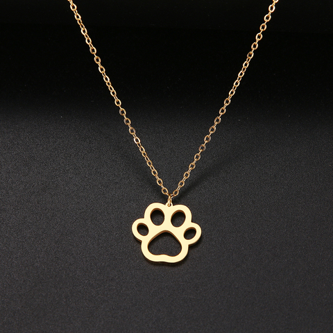 Gran oferta de Color oro lindo huellas de animales perro gato huellas de zarpa collares con colgantes de las mujeres de joyas de acero inoxidable ► Foto 1/4