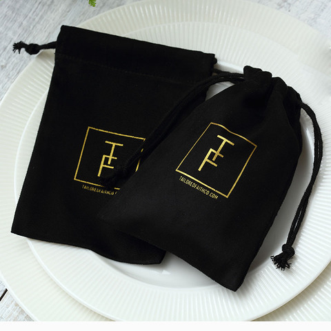 Bolsas de joyería para regalo de franela negra, embalaje de joyería con logotipo personalizado, elegantes bolsas con cordón para decoración para fiesta de boda, 100 ► Foto 1/6