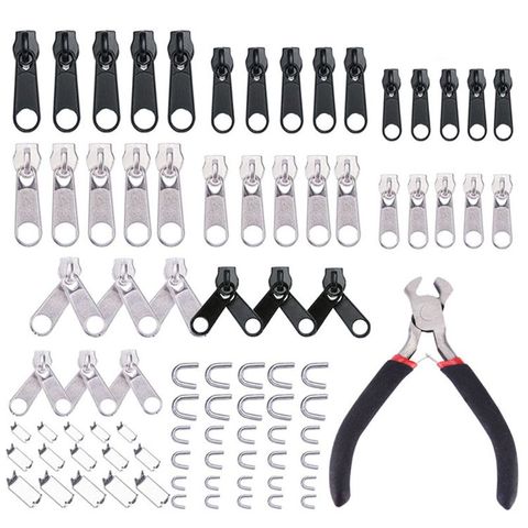 85 unids/set Kit de reparación de cremalleras costura de chaqueta Slider instalar Alicates de bloqueo de Metal de sacar de la cabeza de accesorios de prendas de vestir ► Foto 1/6