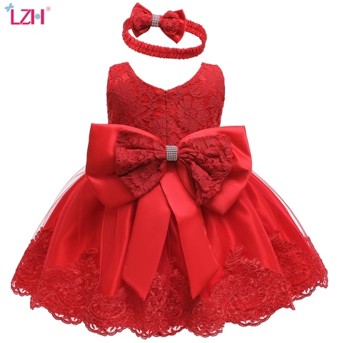 LZH-vestido rojo infantil para recién nacidos, ropa para recién nacidos, vestidos de fiesta de princesa con lazo para bebé, vestido de cumpleaños de 1 año ► Foto 1/6