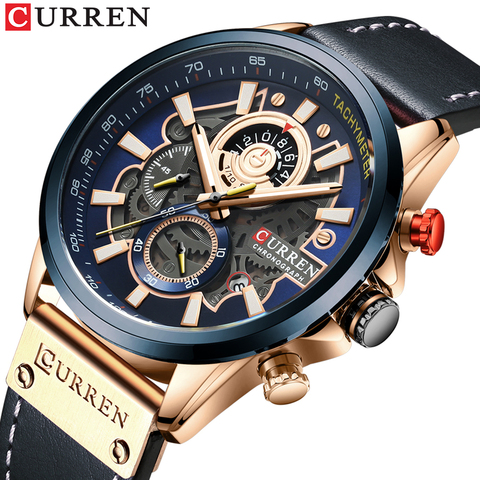 CURREN-relojes para hombre, de cuero de moda, de cuarzo, deportivo, resistente al agua, cronógrafo militar, Masculino ► Foto 1/6