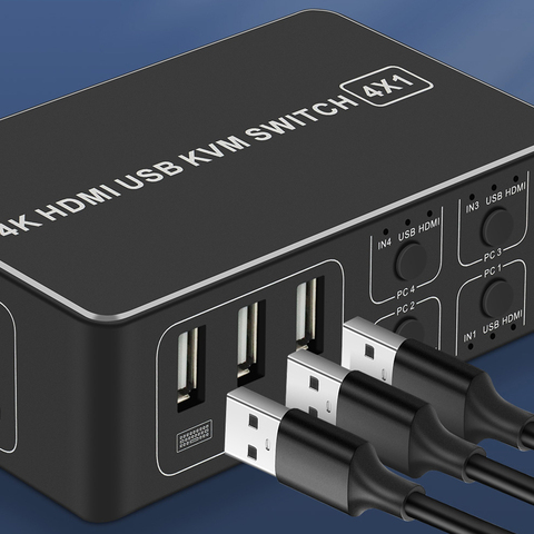 4K interruptor KVM compatible con HDMI Switcher 4-Puerto USB compatible con HDMI KVM interruptor 4X1 4kX 2K/60HZ, HDCP 2,2 para PC portátil windows y Mac ► Foto 1/6