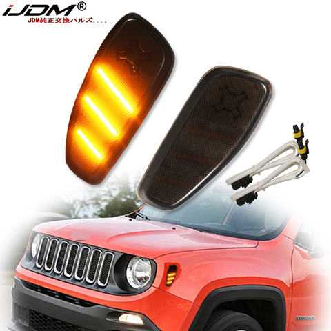 IJDM ahumado lente ámbar bombilla LED intermitentes delanteros Kit por 2015-Jeep renegado reemplazar OEM ámbar Sidemarker lámparas 12V ► Foto 1/6