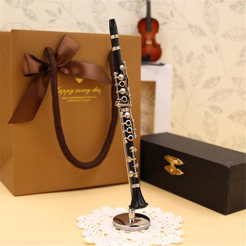 Modelo de Mini clarinete Musical en miniatura, instrumento de decoración de escritorio en miniatura con soporte de caja de piel negra, regalo de Navidad para Decoración ► Foto 1/6