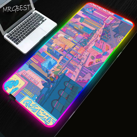 MRGBEST-alfombrilla de ratón para juegos de paisajes de ciudad RGB, luces LED USB, teclado iluminado extendido, manta antideslizante, de 25x35cm tapete, 40x90cm ► Foto 1/6