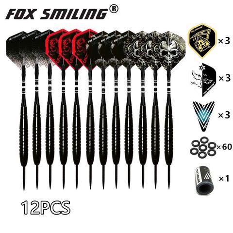 Fox Smiling 12 Uds 18/22/23g dardos punta de acero de aluminio de Nylon del eje con 9 Uds vuelos 60 uds caucho O anillo 1 Uds sacapuntas ► Foto 1/6