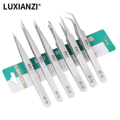 LUXIANZI 1pc Anti-estática Industrial pinzas rectas y curvadas punta de precisión de acero inoxidable pinzas teléfono electrónica herramienta manual de reparación ► Foto 1/6