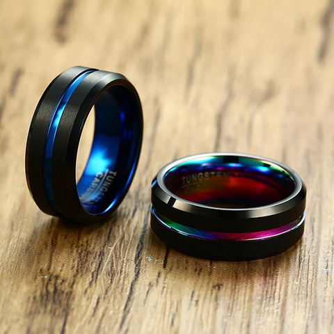 Vnox-Anillo de carburo de tungsteno para hombre, bandas de boda negras clásicas, regalo de aniversario, Alianza, 8mm ► Foto 1/6