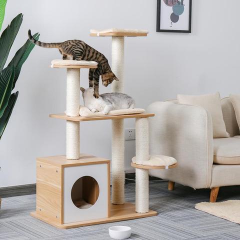 Rascador de madera para gatos, juguetes de escalada, árbol, muebles protectores, nido, poste de rascar para felinos domésticos, envío rápido ► Foto 1/5