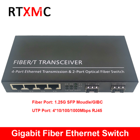 Convertidor de medios Gigabit 2SFP 4RJ45 2G4E, convertidor Ethernet de 10/100/1000M, interruptor óptico de fibra transceptor ► Foto 1/6