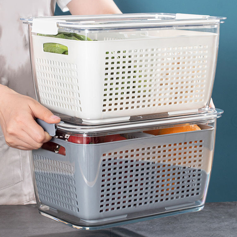 Caja de almacenamiento para frigorífico, escurridor de frutas y verduras con tapa, contenedores de almacenamiento, utensilios de Cocina ► Foto 1/6