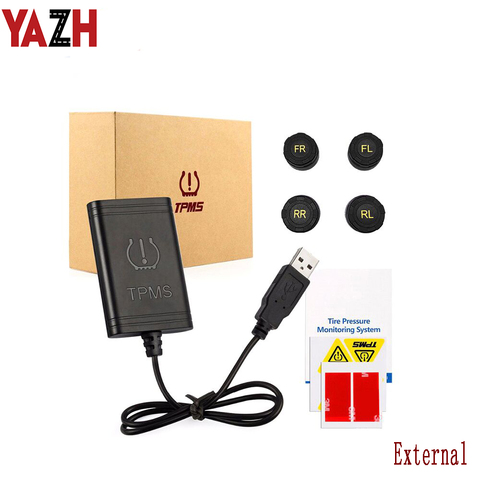 YAZH-sistema de supervisión de presión de neumáticos, dispositivo de alarma con USB, Android, TPMS, 5V, navegación Android, Radio de coche con 4 sensores ► Foto 1/6