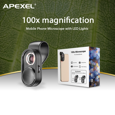 APEXEL-microscopio para teléfonos móviles con luz LED, Mini lente de aumento con Clip Universal para teléfonos móviles ► Foto 1/6