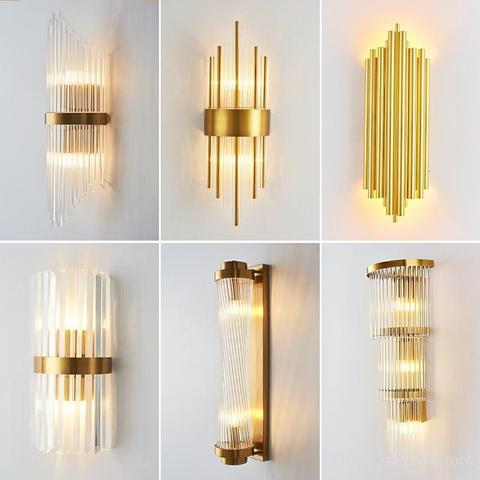 Lámpara de pared de lujo de cristal para sala de estar y dormitorio, luz Led Simple, nórdica, dorada ► Foto 1/6