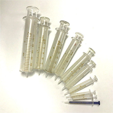 Jeringas de cristal muestra de vidrio Extractor de cristalería de laboratorio de vidrio inyector 1ml/5ml/10ml/20ml/30ml/50ml/100ml/120ml calibre estándar de 4mm ► Foto 1/6