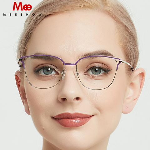 Gafas de titanio meeshow, gafas de moda para mujer, gafas de ojo de gato, gafas para hombres, montura óptica para miopía, gafas graduadas europeas ► Foto 1/6