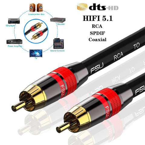 Cable RCA Cable de altavoz de graves RCA a Cable RCA Audio Digital Coaxial Cable SPDIF Cable de altavoz Subwoofer de alta fidelidad Toslink 1, 2, 3, 5m ► Foto 1/6