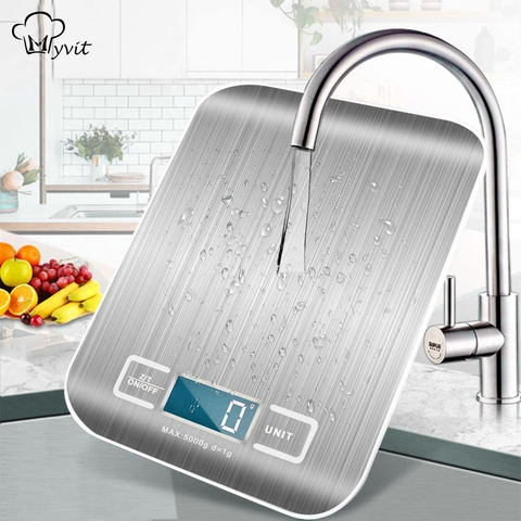 Báscula Digital multifunción de cocina, balanza electrónica de acero inoxidable con pantalla LCD, 5KG ► Foto 1/6