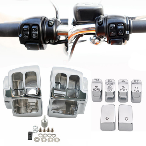 Botones y carcasas de tapa del interruptor cromado para motocicleta, kit de cubierta para Harley Dyna Sportster Softail Sportster 1200 883 ► Foto 1/6