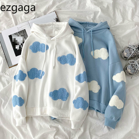 Ezgaga Harajuku sudaderas con capucha de las mujeres pijo Casual estilo cielo nubes sudadera bordado suelto de manga larga Jersey Streetwear Mujer ► Foto 1/6