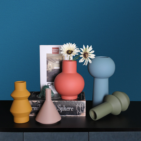Florero de cerámica de color nórdico ins Morandi mobiliario para el salón flores secas de escritorio decoración del hogar ► Foto 1/1