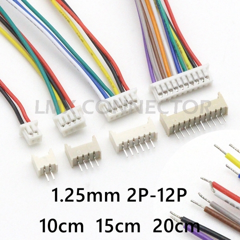 10 sets MICRO JST 1,25mm conector hembra de alambre de 10CM 15CM 20CM 28AWG/2/3/4/5/6/7/8/9/10/11/12 Pin con zócalo del perno recto ► Foto 1/6