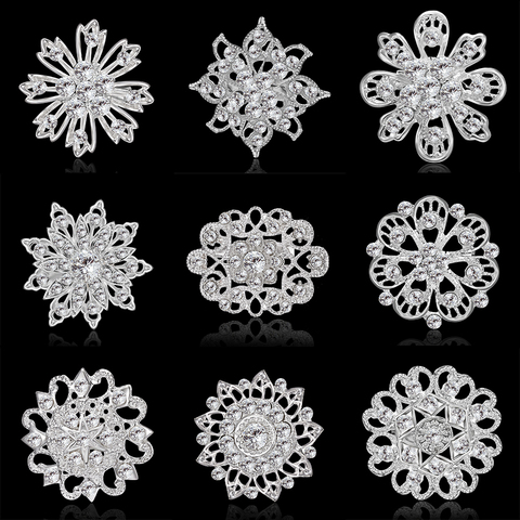 Rinhoo-broches de flores con diamantes de imitación para mujer, bufanda de novia, Clip, suéter, broches, abrigo, boda, joyería nupcial elegante ► Foto 1/6