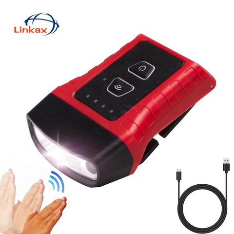 Linterna de cabeza con Sensor de ondas de mano para correr de noche, linterna LED COB con Clip de luz, impermeable IPX5 ► Foto 1/6