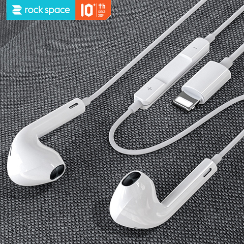 ROCK-auriculares intrauditivos con cable para iPhone, cascos con sonido estéreo y micrófono, Control por cable para llamadas, para iPhone 12 Pro Max 7 8 Plus XS MAX 11 ► Foto 1/6