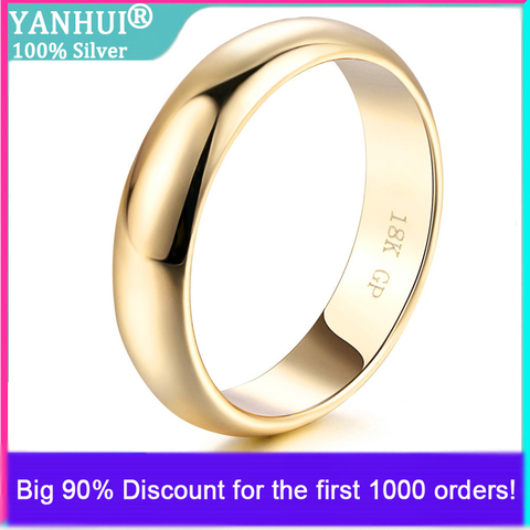 YANHUI-Anillos redondos sencillos para parejas, oro amarillo de 18K, bandas de boda de moda, joyería fina para hombres y mujeres, regalo para amantes, accesorios diarios ► Foto 1/6