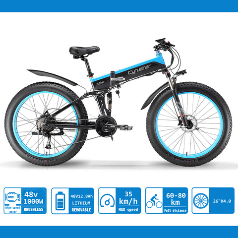 XF690-ebikes de neumático ancho para adultos y mujeres, bicicletas eléctricas plegables de 1000W y 12,8 Ah, 48V, con suspensión, Crucero de playa plegable ► Foto 1/6