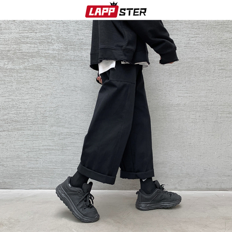 LAPPSTER-pantalones bombachos coreanos para hombre, pantalón de chándal holgado de pierna ancha, color negro, estilo japonés, 2022 ► Foto 1/6