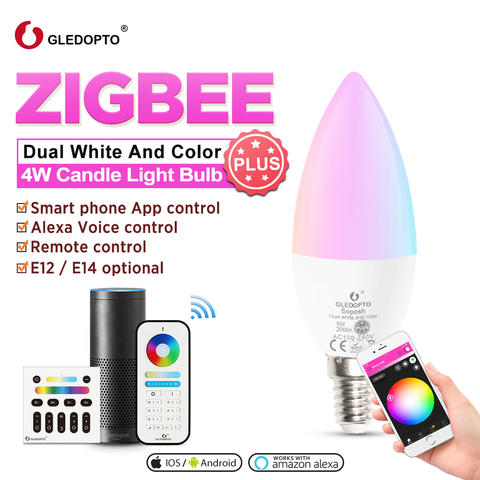 GLEDOPTO-bombilla inteligente Zigbee 3,0, vela de Casa Pro de 4 W, E12/E14, funciona con Zigbee Hub, Alexa Echo Plus, Control remoto ► Foto 1/6