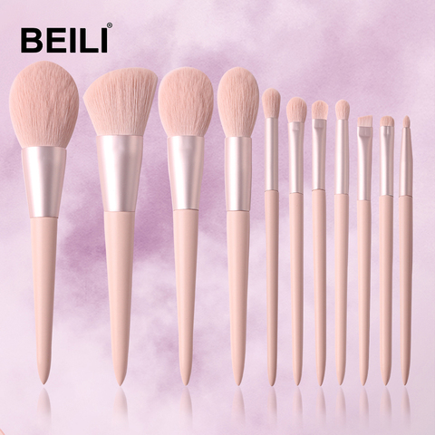 BEILI-Juego de pinceles de maquillaje de color rosa, 11 Uds., polvo para pestañas, base sintética, brochas de maquillaje, cosmética, Belleza ► Foto 1/6