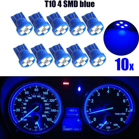 10 unids/set luz del coche T10 4SMD 1210 LED de la cuña de tablero de conjunto de luces bombilla azul ► Foto 1/6