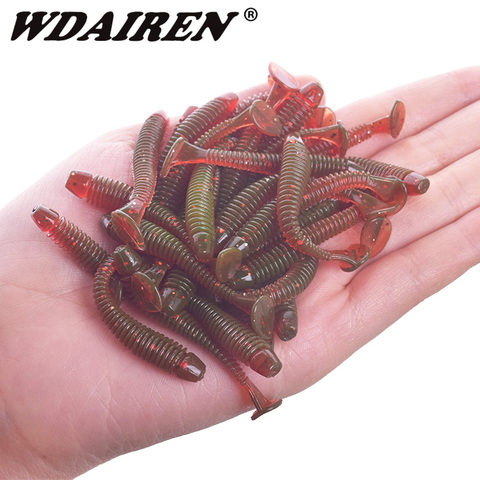 50 Uds o 20 piezas Uds gusano falso cebo suaves Jigging Wobbler 5cm 0,8g artificiales de silicona Fishig atraer T cola Swimbait Mosca de cebo frente ► Foto 1/6