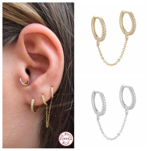 Pendientes de cadena estilo gótico Punk para mujer y niña, aretes de plata 925 auténtica, con pasador europeo, cadena de eslabones, A30, 1 Uds. ► Foto 1/6