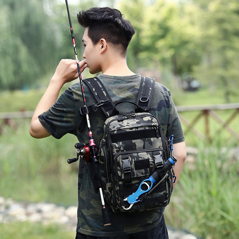 Bolsa de aparejos de pesca, mochila táctica impermeable multifuncional, bolso de hombro individual militar, bolsa de pecho para pesca X178G ► Foto 1/6