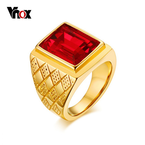 Vnox Anillos para Hombres Joyería de Piedra Roja Grande Rombo de Acero Inoxidable de color Oro Anillos de Compromiso ► Foto 1/6