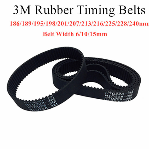 HTD-correas de distribución de goma redondas 3M, bucle cerrado, 186/189/195/198/201/207/213/216/225/228/240/mm de longitud, 6/10/15mm de ancho correas de transmisión ► Foto 1/4