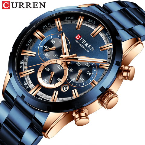 CURREN-relojes para hombre, cronógrafo deportivo, de cuarzo, resistente al agua, de negocios, de acero completo, novedad de 2022 ► Foto 1/6