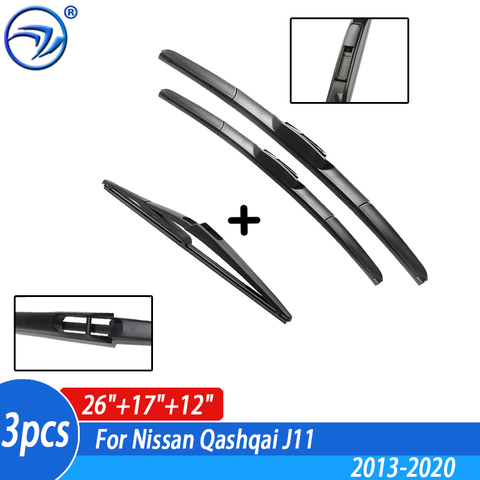 Limpiaparabrisas delantero y trasero limpiaparabrisas Set de hojillas para Nissan Qashqai J11 2013, 2014, 2015, 2016, 2017, 2022, 2022, 2022 26 