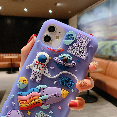 Funda de silicona con dibujos 3D de astronauta espacial para iPhone, protector de silicona suave con dibujo 3D, para iPhone 11, 12 Pro, Max, Mini, XS, X, XR, 7, 8 Plus, SE, 2022 ► Foto 1/6