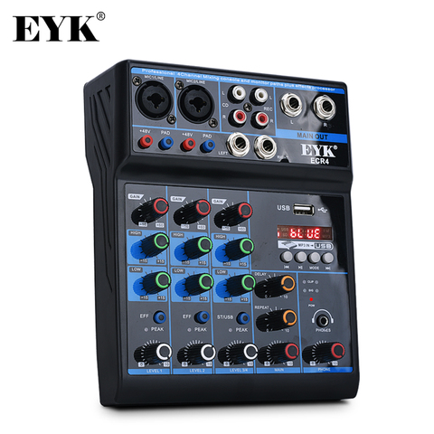 EYK ECR4, Mezclador de audio con tarjeta de sonido, Consola de mezclas estéreo de 4 canales, con Bluetooth y USB, para PC Computer Record Playback Webcast Party ► Foto 1/6